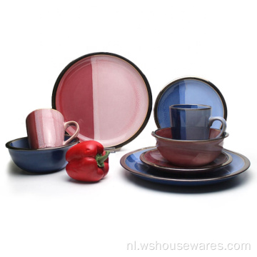 Luxe rood steengoed diner set kleur geglazuur